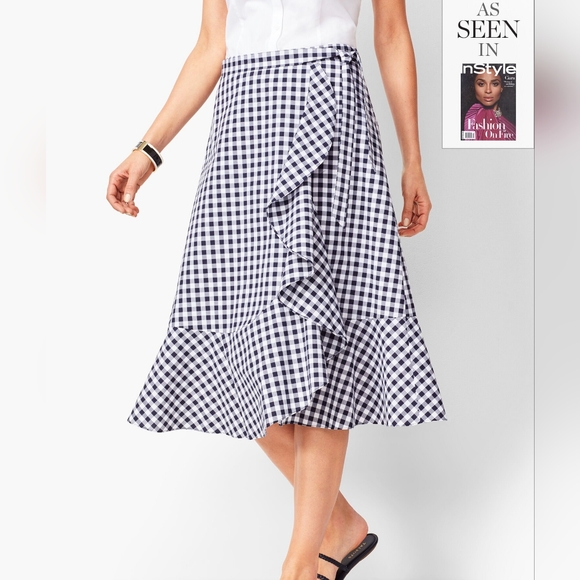 Talbots Dresses & Skirts - NWT Talbots Navy Blue Gingham Tie-Front Midi Skirt 6P
